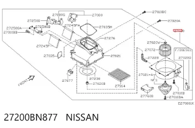 Carcasa del ventilador del calefactor, conjunto NISSAN 27200BN877
