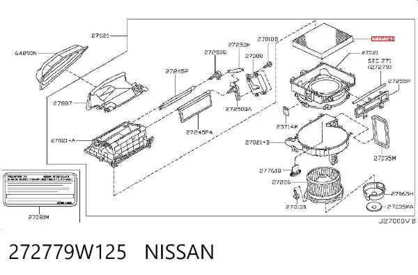 Filtro de habitáculo 272779W125 Nissan/Infiniti