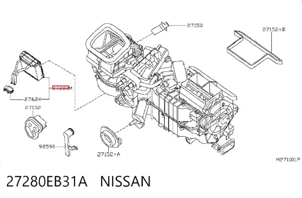 Evaporador de aire acondicionado 27280EB31A Nissan/Infiniti
