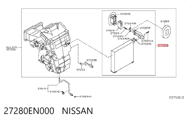 Evaporador de aire acondicionado 27280EN000 Nissan/Infiniti