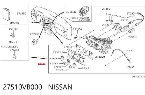 Unidad de control aire acondicionado 27510VB000 Nissan/Infiniti