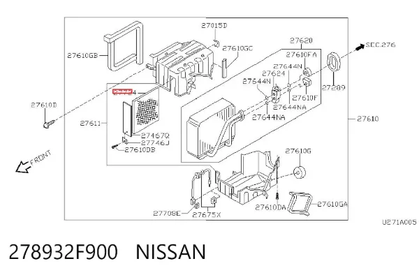 Filtro de habitáculo 278932F900 Nissan/Infiniti