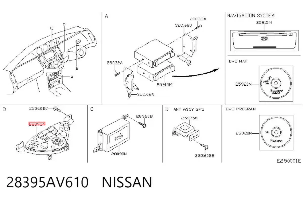 Unidad de control aire acondicionado 28395AV610 Nissan/Infiniti