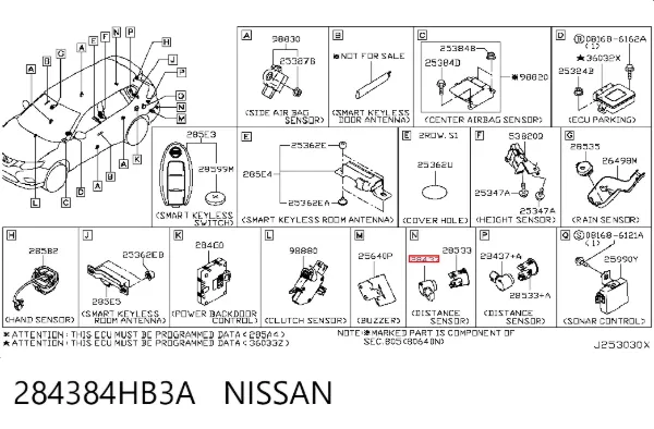 Sensor de estacionamiento delantero/trasero central 284384HB3A Nissan/Infiniti