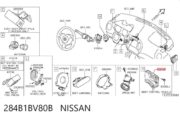 Módulo de confort 284B1BV80B Nissan/Infiniti