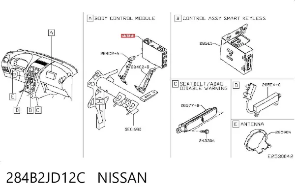 Módulo de confort 284B2JD12C Nissan/Infiniti