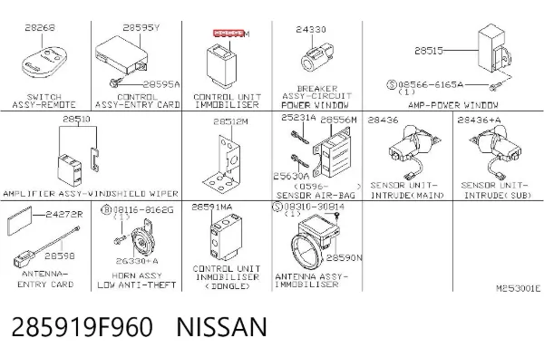 Antena (anillo) de inmovilizador 285919F960 Nissan/Infiniti