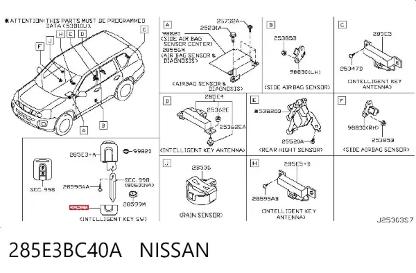 Llave de encendido 285E3BC40A Nissan/Infiniti