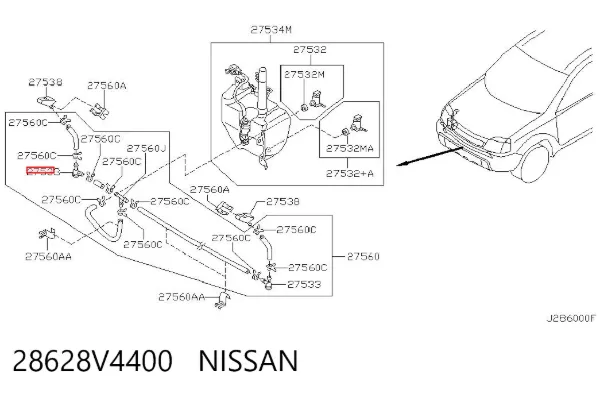 Válvula de retención del lavafaros 28628V4400 Nissan/Infiniti