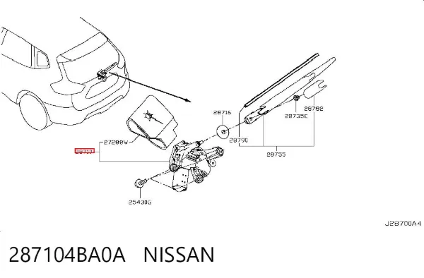 Motor limpiaparabrisas, trasera 287104BA0A Nissan/Infiniti