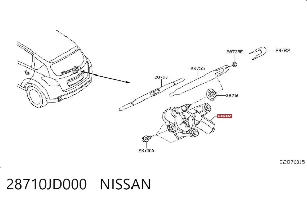 Motor limpiaparabrisas, trasera 28710JD000 Nissan/Infiniti