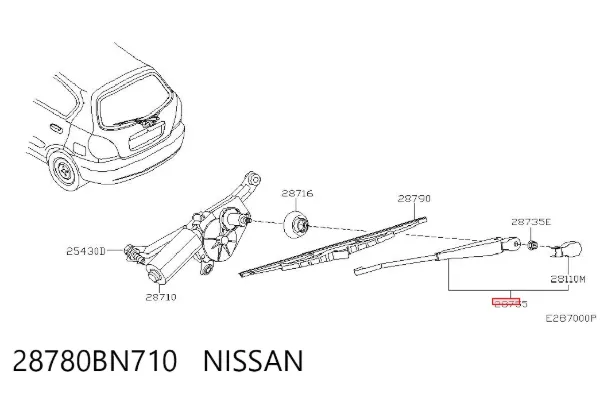 Brazo del limpiaparabrisas, trasero 28780BN710 Nissan/Infiniti