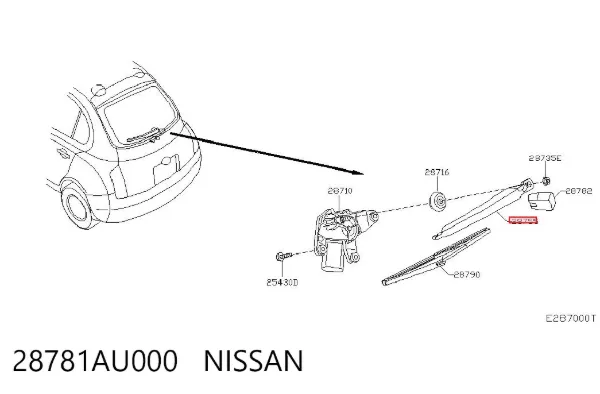 Brazo del limpiaparabrisas, trasero 28781AU000 Nissan/Infiniti