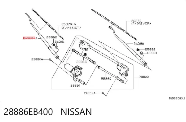 Brazo del limpiaparabrisas 28886EB400 Nissan/Infiniti