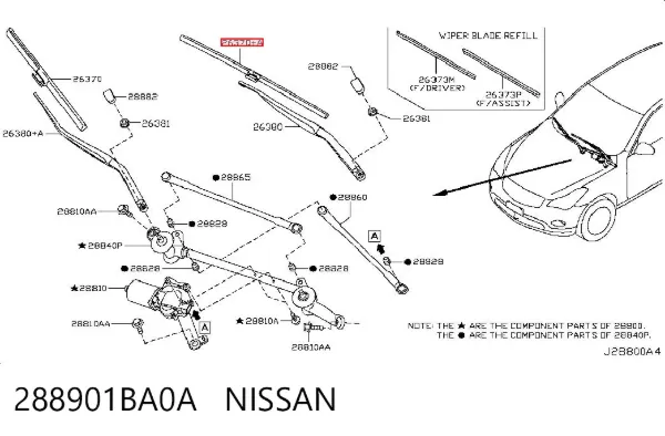 Escobilla del limpiaparabrisas del lado del conductor 288901BA0A Nissan/Infiniti