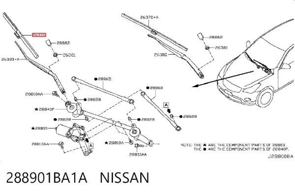 Escobilla del limpiaparabrisas del lado del pasajero 288901BA1A Nissan/Infiniti