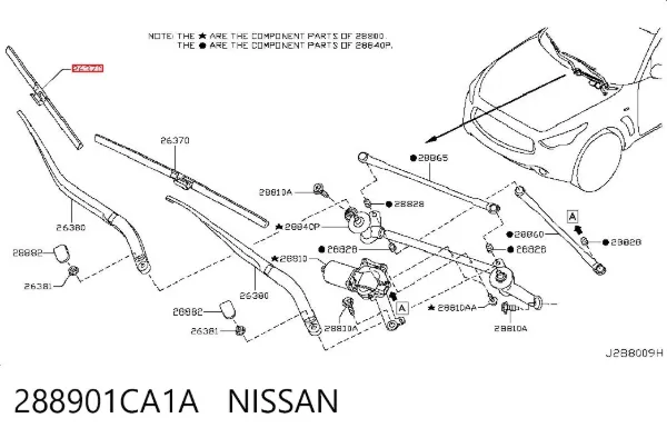 Escobilla del limpiaparabrisas del lado del pasajero 288901CA1A Nissan/Infiniti