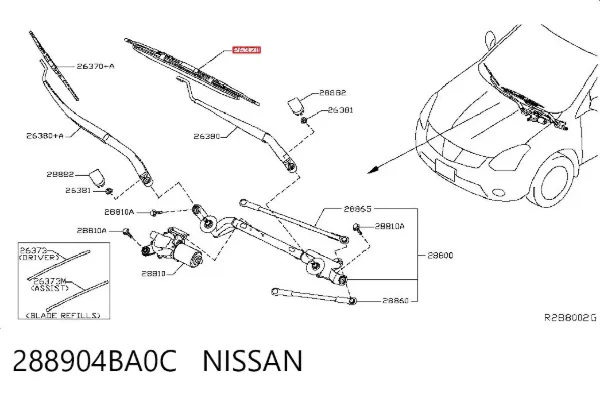 Escobilla del limpiaparabrisas del lado del conductor 288904BA0C Nissan/Infiniti