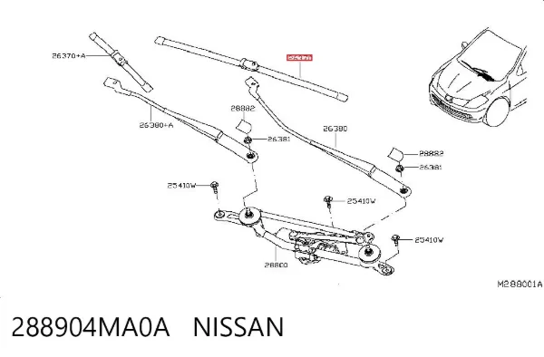 Escobilla del limpiaparabrisas del lado del conductor 288904MA0A Nissan/Infiniti