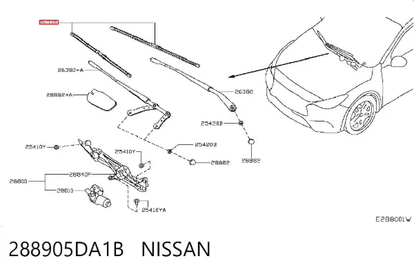 Escobilla del limpiaparabrisas del lado del pasajero 288905DA1B Nissan/Infiniti