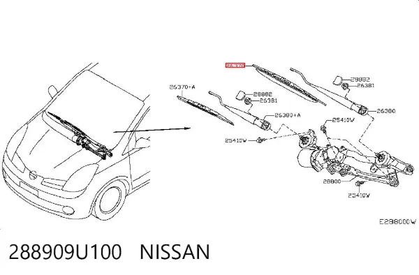 Escobilla del limpiaparabrisas del lado del conductor 288909U100 Nissan/Infiniti