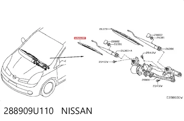 Escobilla del limpiaparabrisas del lado del pasajero 288909U110 Nissan/Infiniti