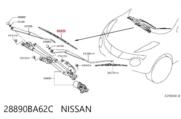 Escobilla del limpiaparabrisas del lado del conductor 28890BA62C Nissan/Infiniti