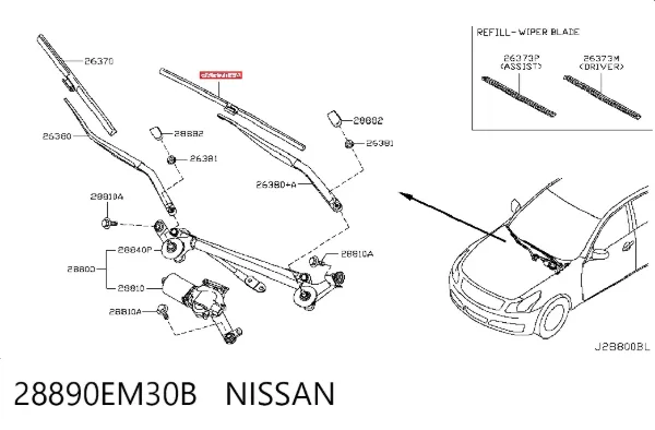 Escobilla del limpiaparabrisas del lado del pasajero 28890EM30B Nissan/Infiniti