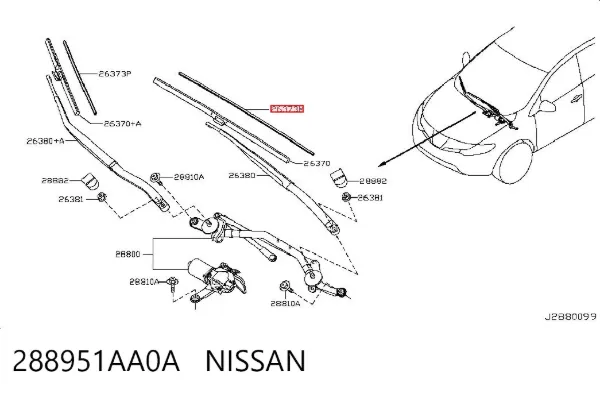 Goma del limpiaparabrisas lado pasajero 288951AA0A Nissan/Infiniti