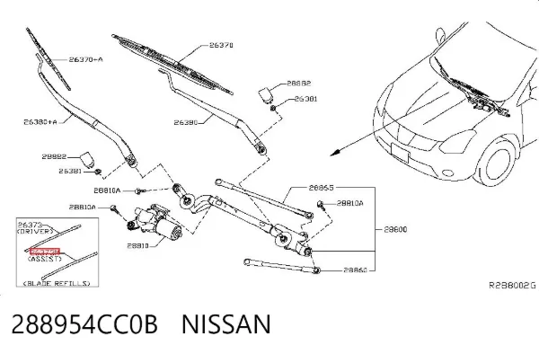 Goma del limpiaparabrisas lado pasajero 288954CC0B Nissan/Infiniti