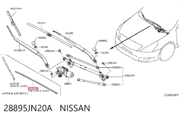 Goma de la escobilla del limpiaparabrisas del lado del conductor 28895JN20A Nissan/Infiniti
