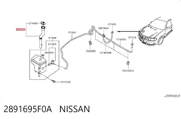 Cuello del depósito de la lavadora 2891695F0A Nissan/Infiniti