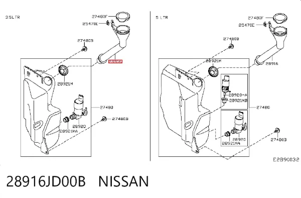 Cuello del depósito de la lavadora 28916JD00B Nissan/Infiniti