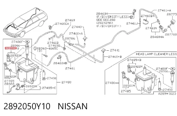 Bomba-motor del lavaparabrisas trasero 2892050Y10 Nissan/Infiniti