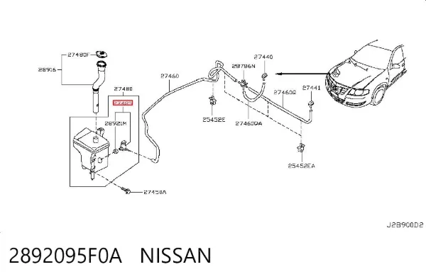 Bomba de agua limpiaparabrisas, delantera 2892095F0A Nissan/Infiniti