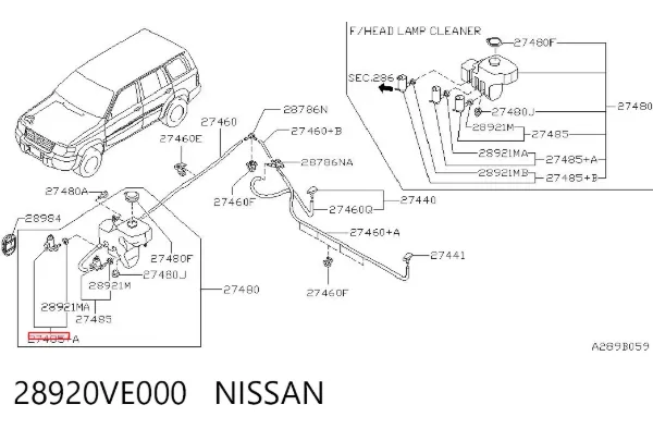 Bomba-motor del lavaparabrisas trasero 28920VE000 Nissan/Infiniti