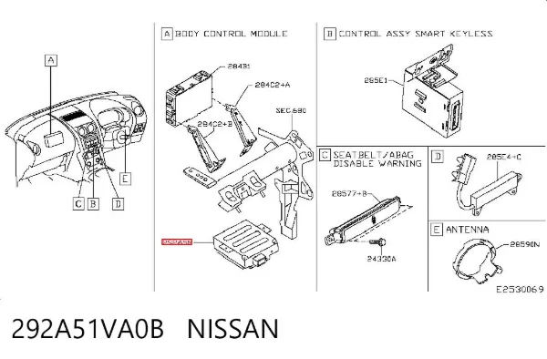 Módulo de control de cámara 292A51VA0B Nissan/Infiniti