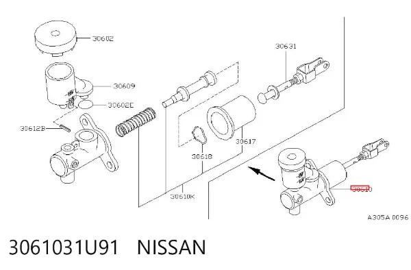 Cilindro maestro de embrague 3061031U91 Nissan/Infiniti