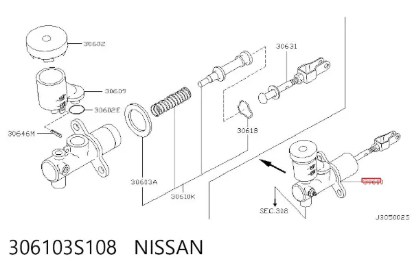 Cilindro maestro de embrague 306103S108 Nissan/Infiniti