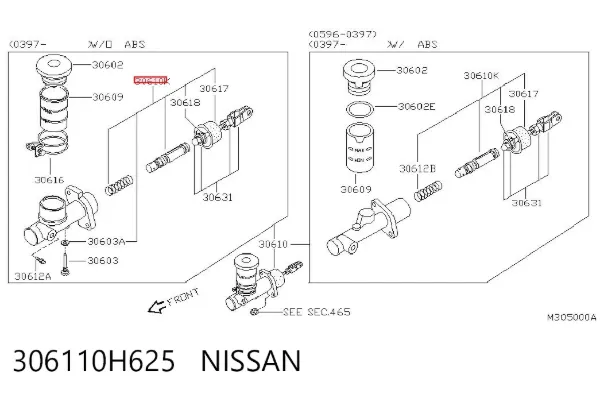 Juego de reparación cilindro maestro de embrague 306110H625 Nissan/Infiniti