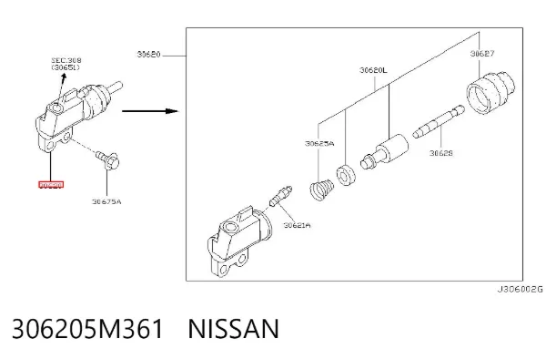 Bombin de embrague 306205M361 Nissan/Infiniti