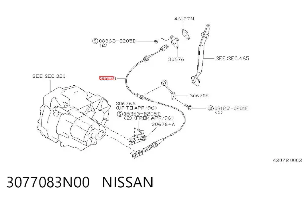 Cable de embrague 3077083N00 Nissan/Infiniti