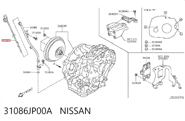 Varilla medidora de aceite de la transmisión automática 31086JP00A Nissan/Infiniti