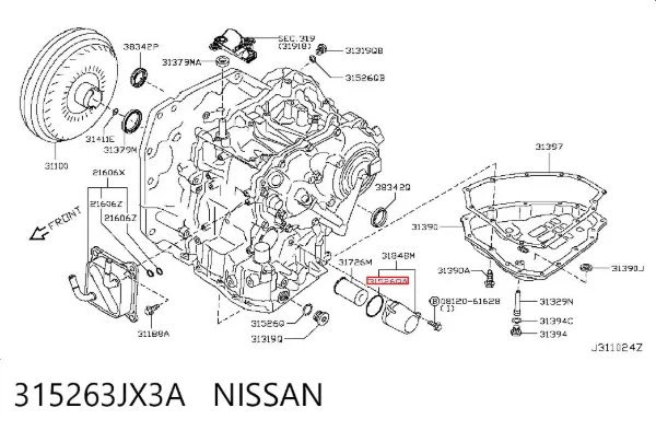 Anillo de sellado del filtro de transmisión automática 315263JX3A Nissan/Infiniti