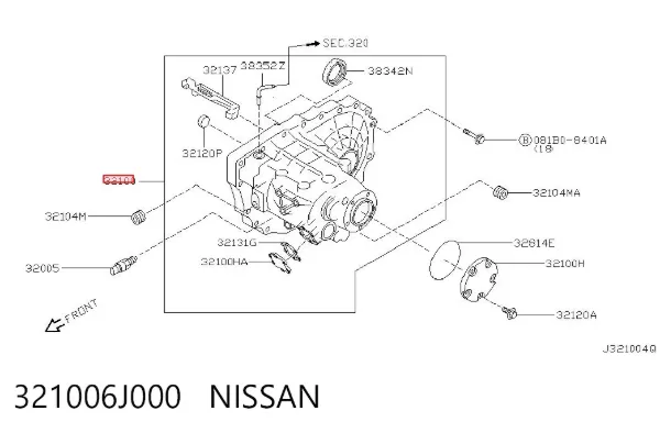 Carcasa de la caja de cambios 321006J000 Nissan/Infiniti