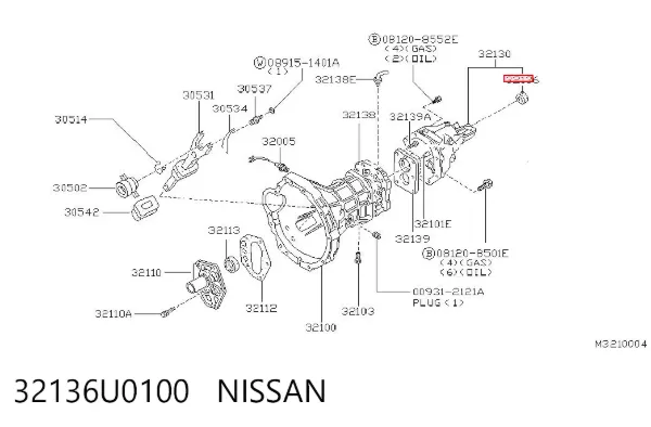 Retén del eje secundario de la transmisión 32136U0100 Nissan/Infiniti