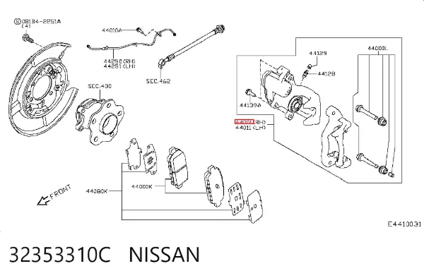 Pinza de freno trasera derecha 32353310C Nissan/Infiniti