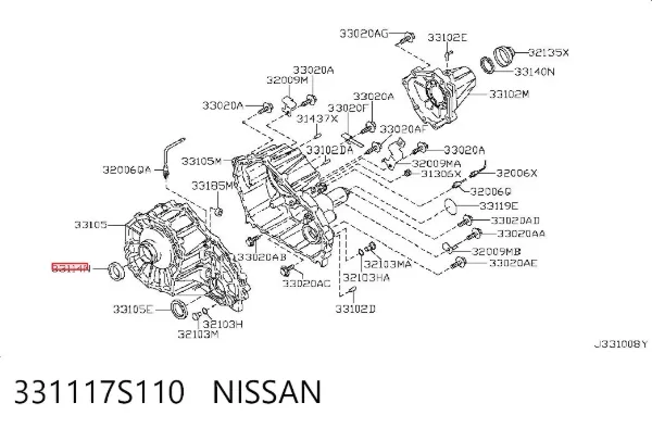 Retén de salida delantero de la caja de transferencia 331117S110 Nissan/Infiniti