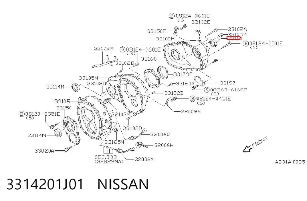 Retén de salida trasero de la caja de transferencia 3314201J01 Nissan/Infiniti