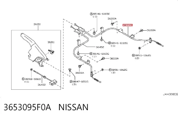 Cable de freno de mano trasero derecho 3653095F0A Nissan/Infiniti